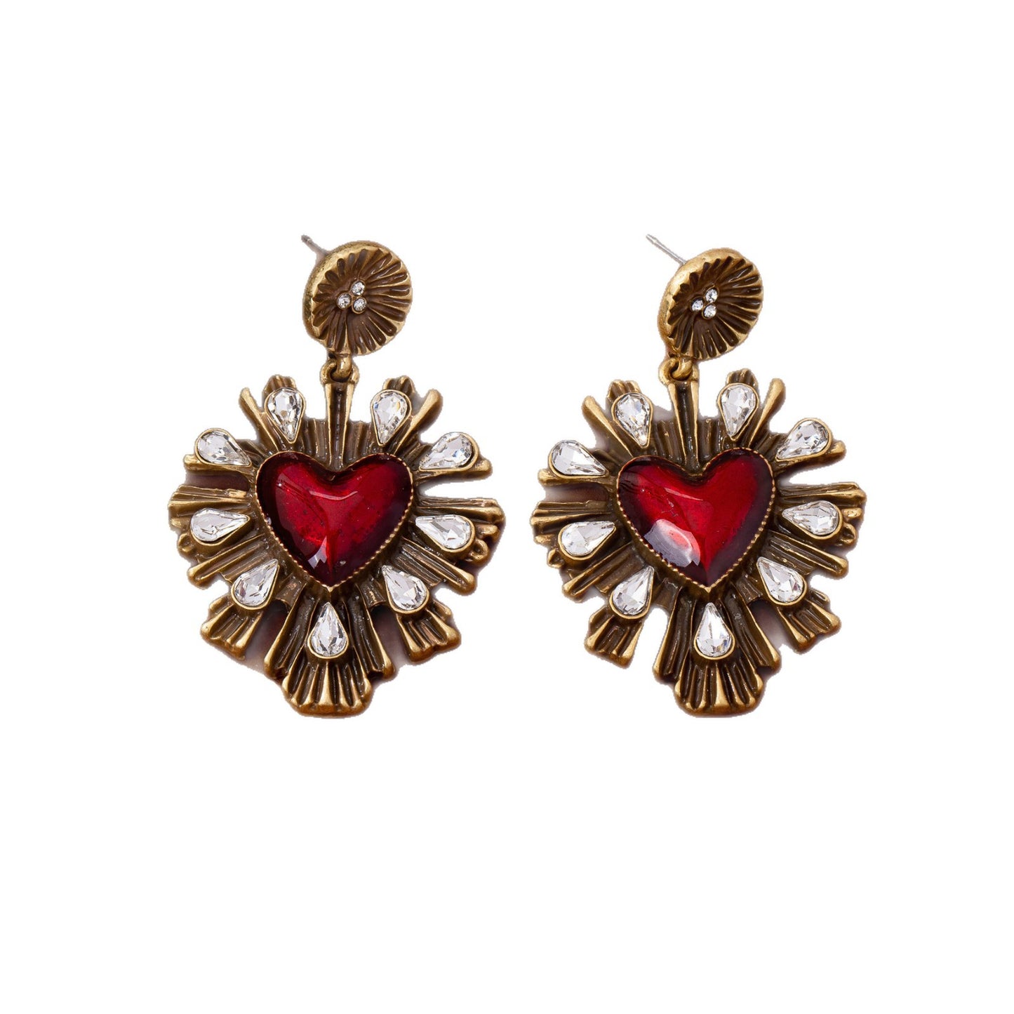 Heart Shape Drop Earrings For Unisex Featuring Silver Zinc Alloy With 925 Sterling Silver Studs Crafted With Folds