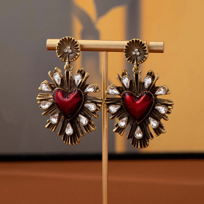 Heart Shape Drop Earrings For Unisex Featuring Silver Zinc Alloy With 925 Sterling Silver Studs Crafted With Folds