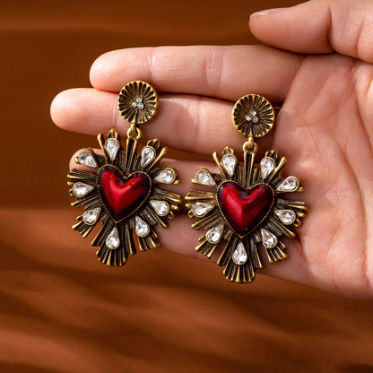 Heart Shape Drop Earrings For Unisex Featuring Silver Zinc Alloy With 925 Sterling Silver Studs Crafted With Folds