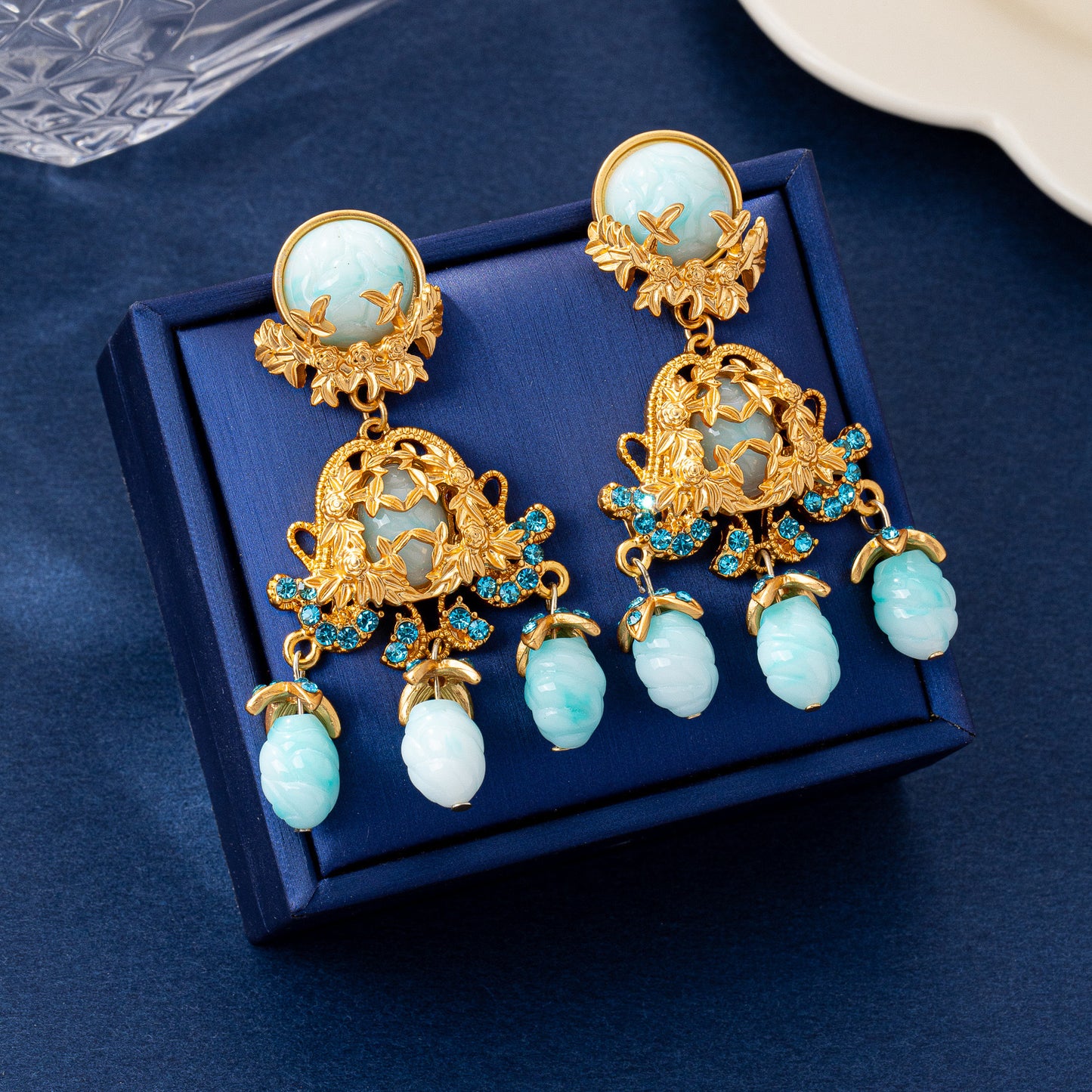 Baroque Style Flowers Earrings For Unisex Featuring Natural Pink Zinc Alloy Carving Stud Earrings