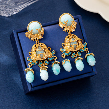 Baroque Style Flowers Earrings For Unisex Featuring Natural Pink Zinc Alloy Carving Stud Earrings