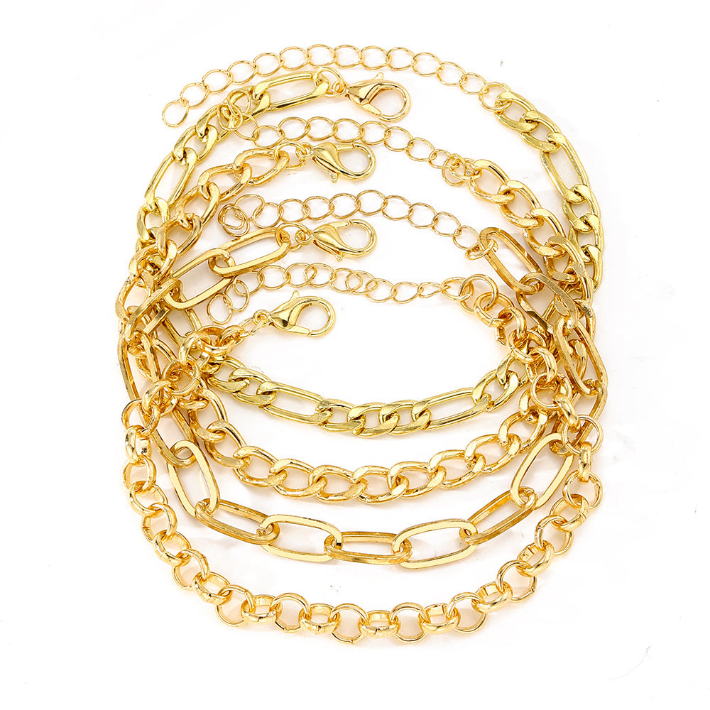 Geometric Jewelry Set For Women With KC Golden Plated Alloy And Zircon, Featuring 0.01µm Plating And Slider Chain