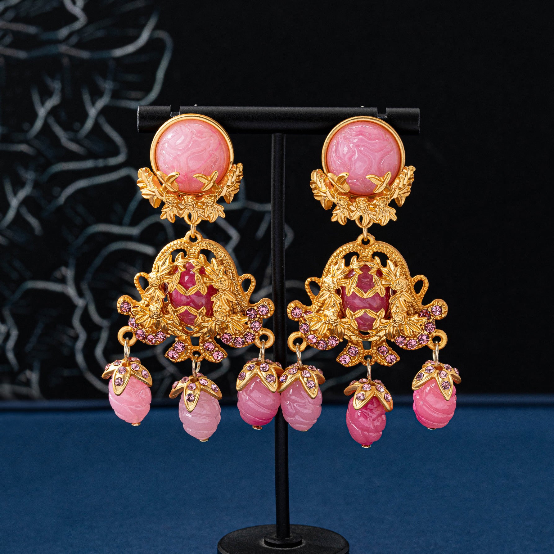 Baroque Style Flowers Earrings For Unisex Featuring Natural Pink Zinc Alloy Carving Stud Earrings