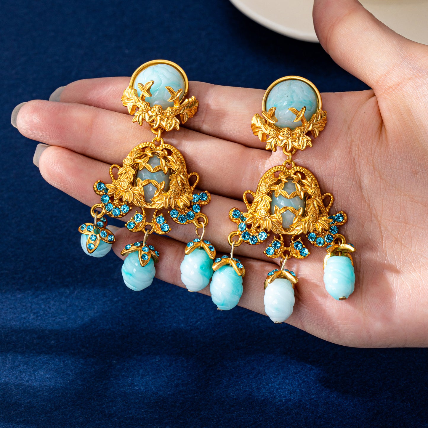 Baroque Style Flowers Earrings For Unisex Featuring Natural Pink Zinc Alloy Carving Stud Earrings