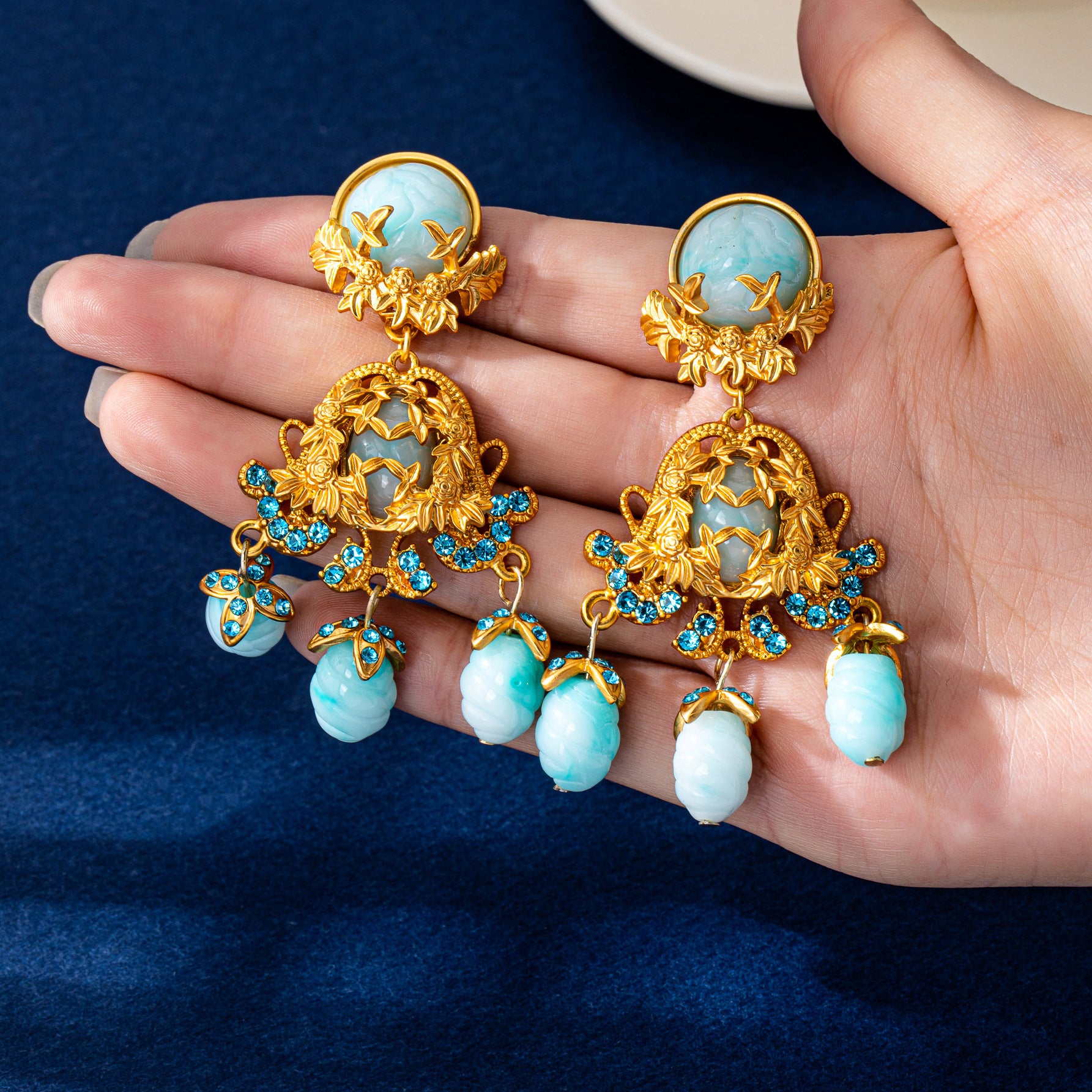 Baroque Style Flowers Earrings For Unisex Featuring Natural Pink Zinc Alloy Carving Stud Earrings