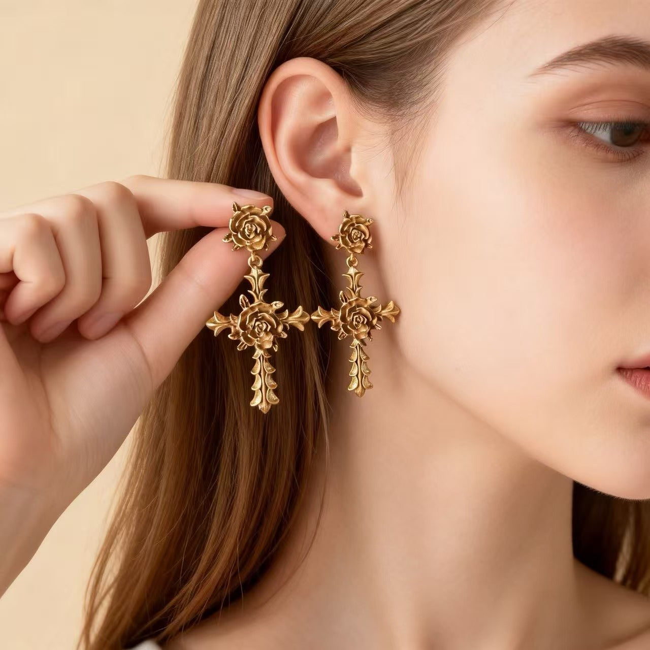 Rose Carving Drop Earrings For Unisex Featuring 925 Sterling Silver Ear Pins In Retro Style Made Of Zinc Alloy