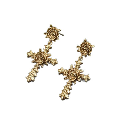 Rose Carving Drop Earrings For Unisex Featuring 925 Sterling Silver Ear Pins In Retro Style Made Of Zinc Alloy