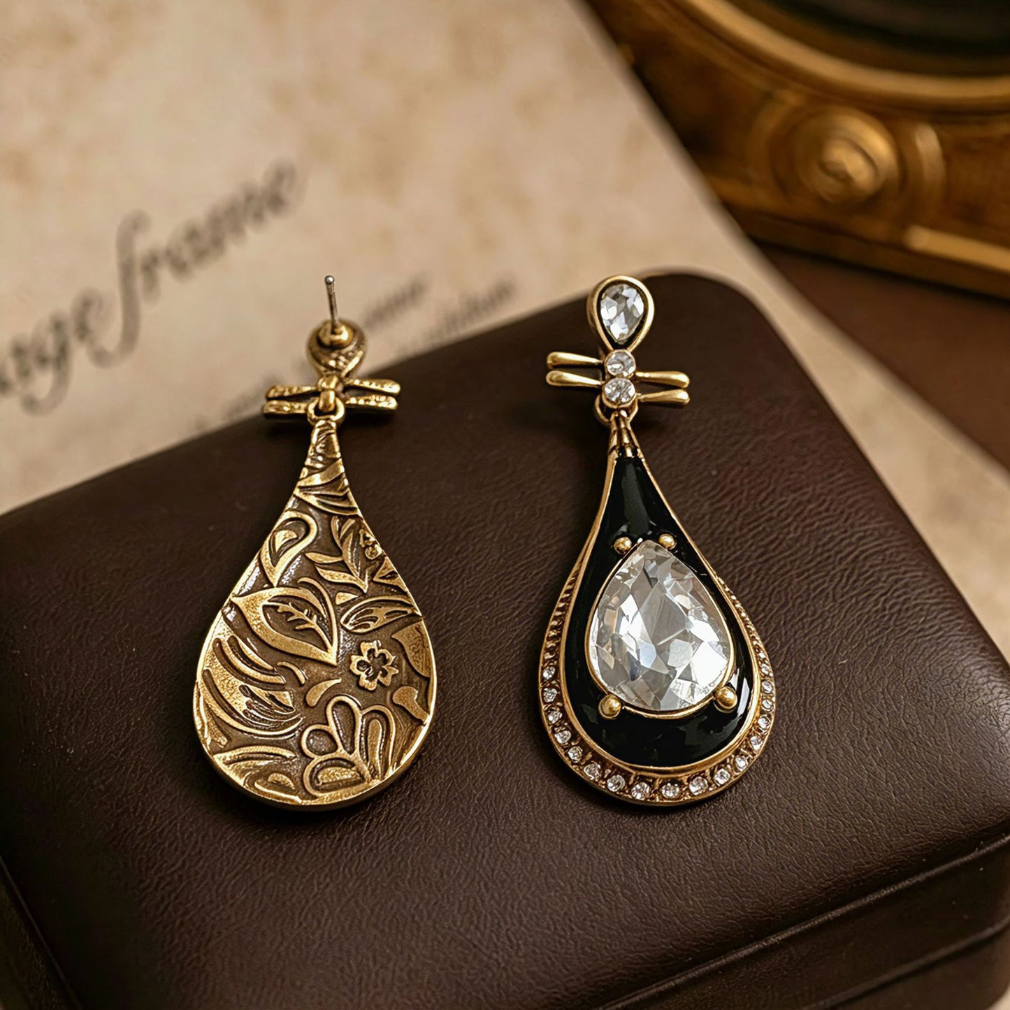 Water Droplets Stud Earrings For Women In Dyed Black Enamel With Rhinestones, Featuring 925 Sterling Silver Posts And Zinc Alloy Craft