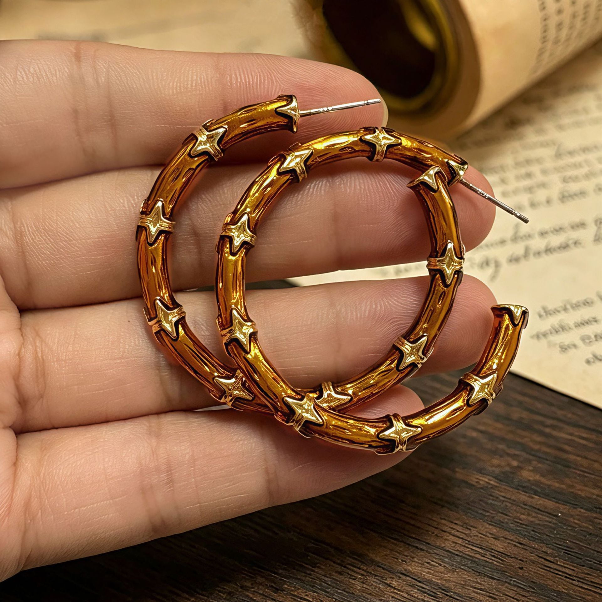 Bamboo Hoop Earrings For Unisex Featuring Enamel Craft And Alloy Material With 925 Sterling Silver Studs In Silver