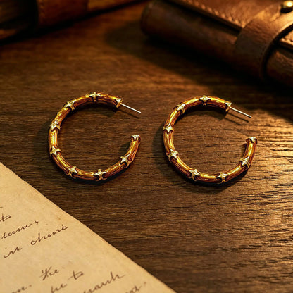 Bamboo Hoop Earrings For Unisex Featuring Enamel Craft And Alloy Material With 925 Sterling Silver Studs In Silver