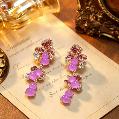 Gourd Drop Earrings For Unisex Featuring Natural Pink Tassel Design With 925 Sterling Silver Studs And Zinc Alloy Material