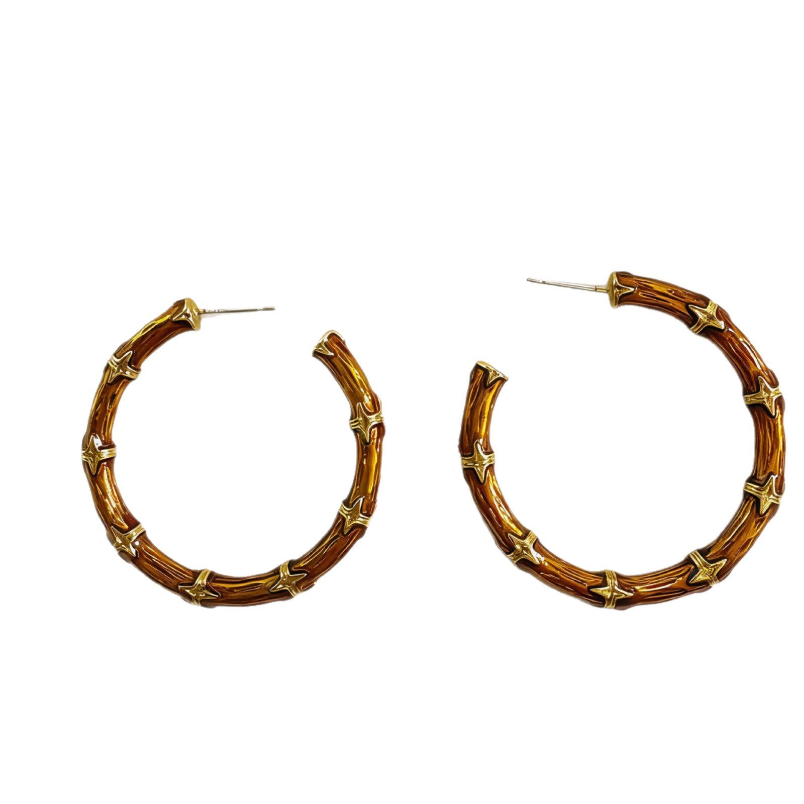 Bamboo Hoop Earrings For Unisex Featuring Enamel Craft And Alloy Material With 925 Sterling Silver Studs In Silver