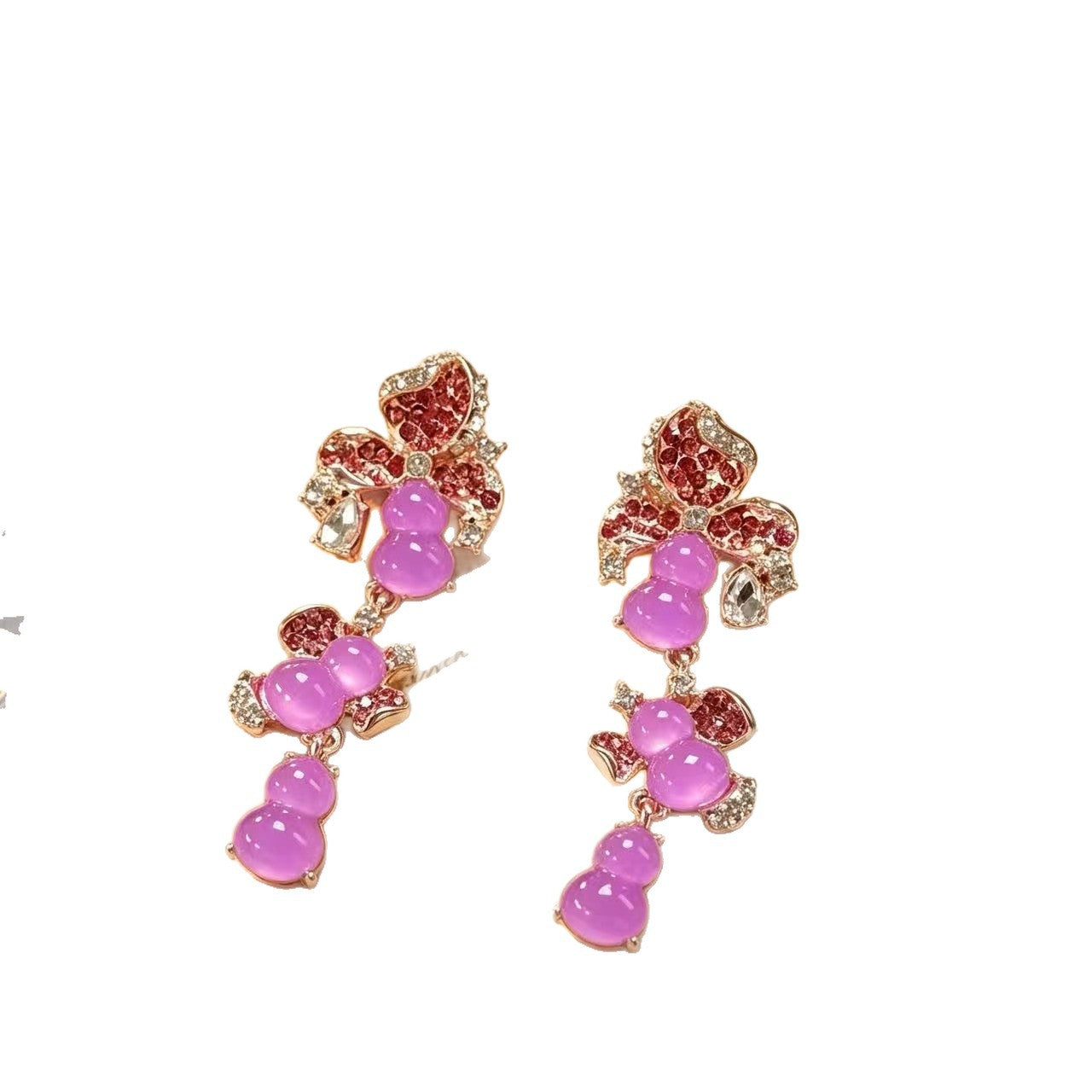 Gourd Drop Earrings For Unisex Featuring Natural Pink Tassel Design With 925 Sterling Silver Studs And Zinc Alloy Material