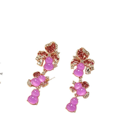 Gourd Drop Earrings For Unisex Featuring Natural Pink Tassel Design With 925 Sterling Silver Studs And Zinc Alloy Material