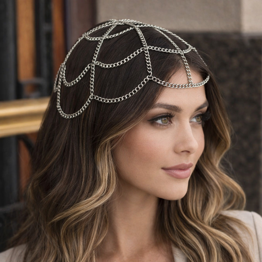 Silver Alloy Hair Chain With Insert Comb For Elegant Hairstyling