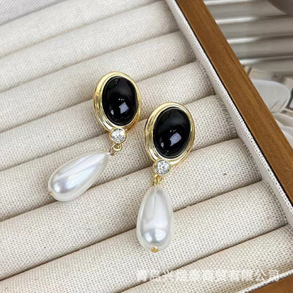 Geometric Stud Earrings For Unisex Featuring Electroplated Alloy With 925 Sterling Silver Posts And Artificial Pearl Inlay