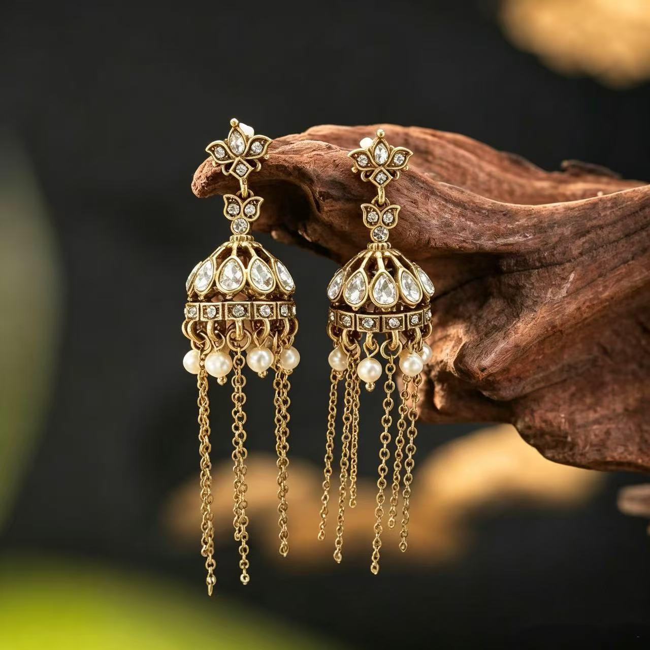 Unisex Ethnic Style Bell Tassel Drop Earrings In Yellow With Artificial Pearl Inlay, Made Of Zinc Alloy