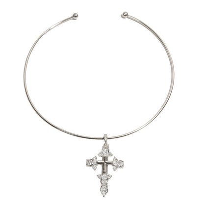 Women’s Alloy Cross Choker Necklace With Zircon Inlay In Silver