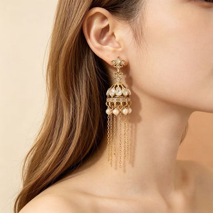 Unisex Ethnic Style Bell Tassel Drop Earrings In Yellow With Artificial Pearl Inlay, Made Of Zinc Alloy