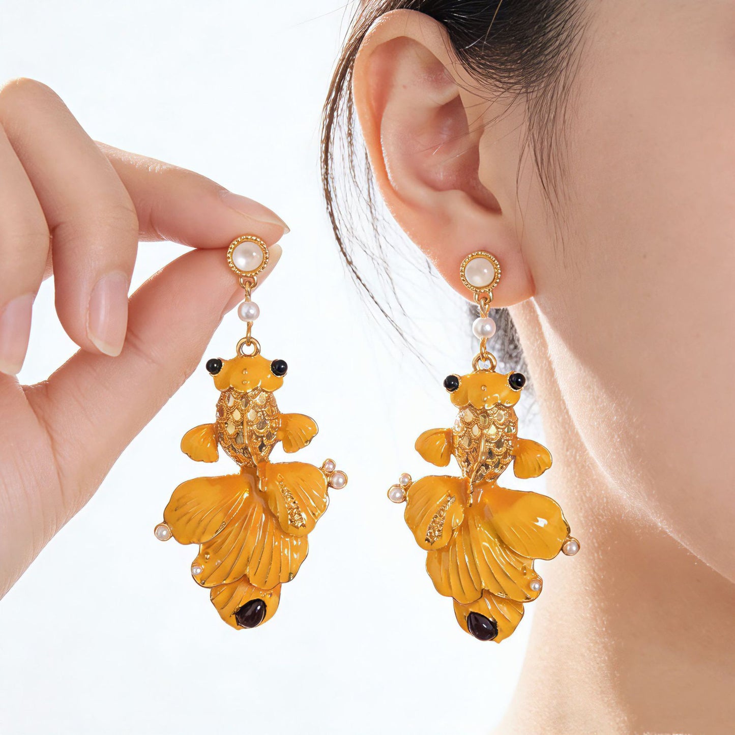 Carp Stud Earrings For Unisex Featuring 925 Sterling Silver Posts With Ethnic Style In Silver Zinc Alloy