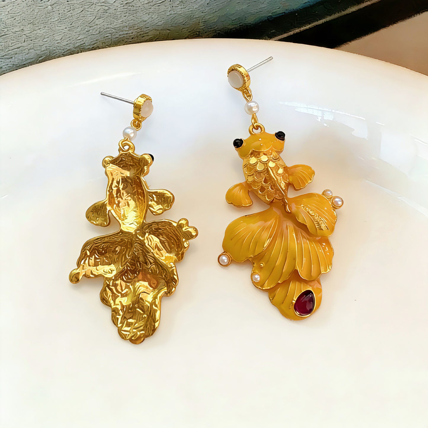 Carp Stud Earrings For Unisex Featuring 925 Sterling Silver Posts With Ethnic Style In Silver Zinc Alloy