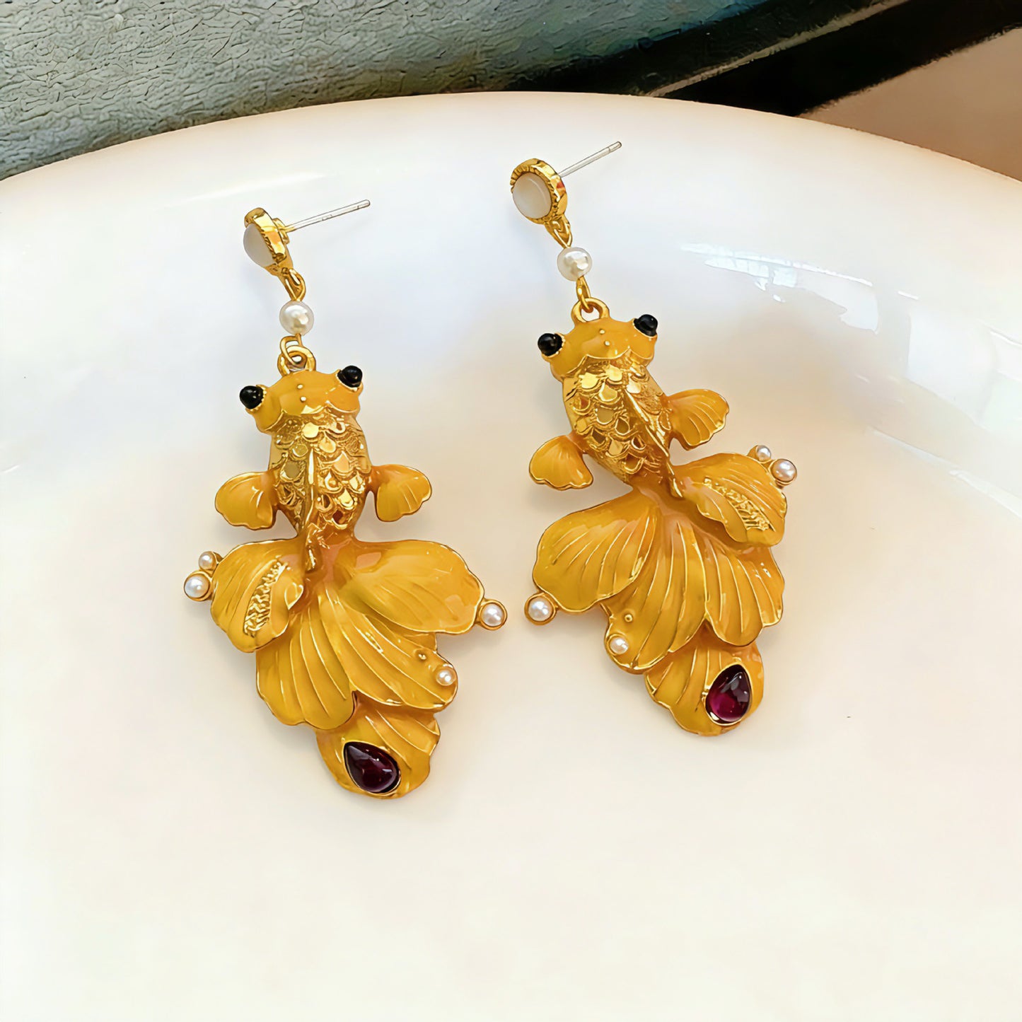 Carp Stud Earrings For Unisex Featuring 925 Sterling Silver Posts With Ethnic Style In Silver Zinc Alloy