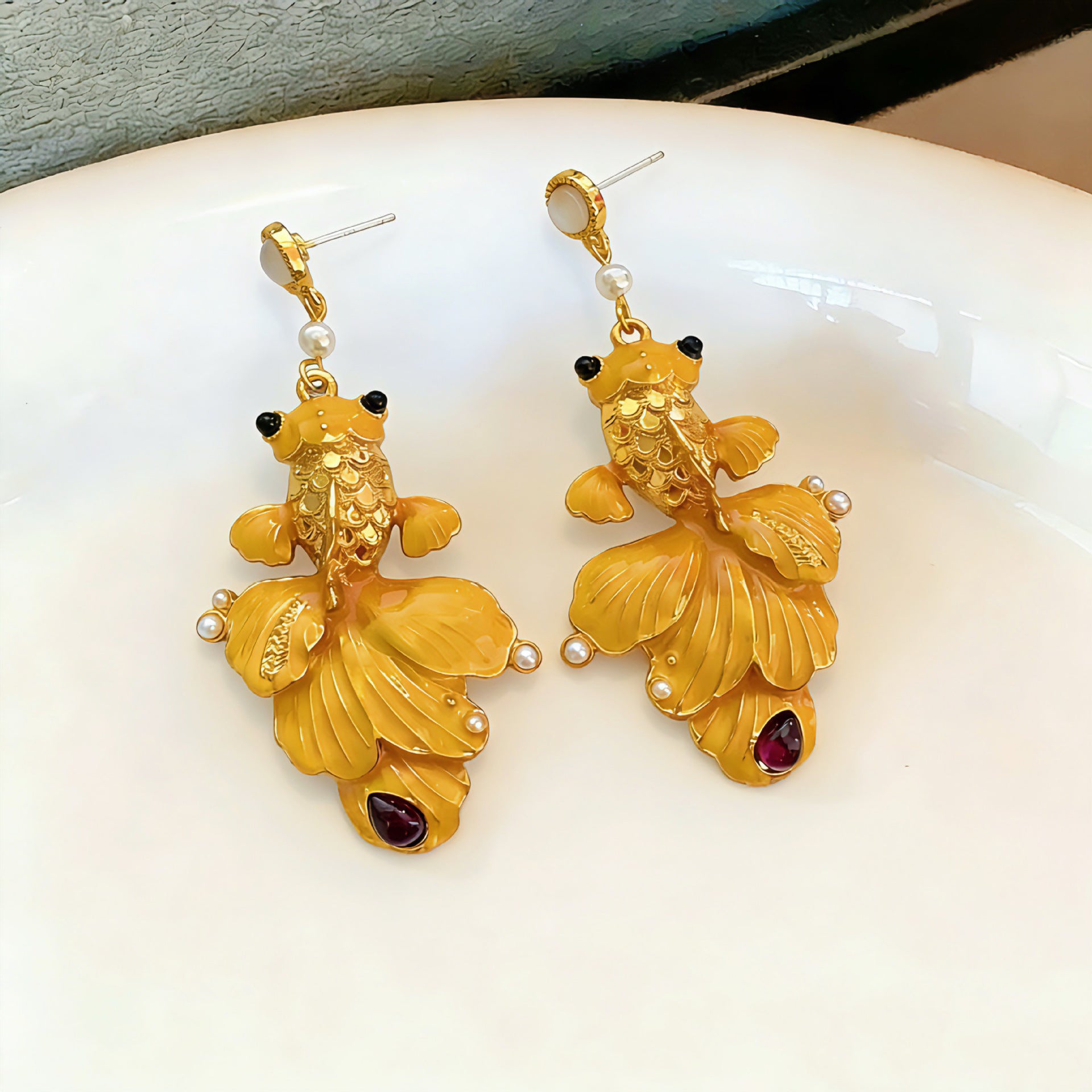 Carp Stud Earrings For Unisex Featuring 925 Sterling Silver Posts With Ethnic Style In Silver Zinc Alloy