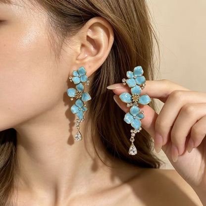 Flowers For Unisex Earrings Featuring Natural Pink Enamel And Rhinestones, Zinc Alloy With 925 Sterling Silver Studs