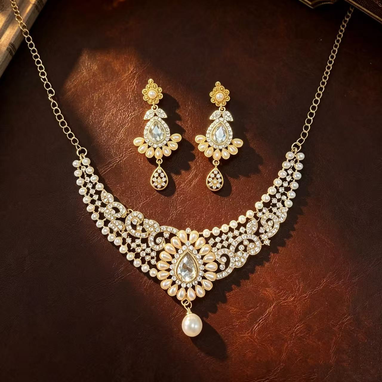 Retro Unisex Necklace Featuring Water Droplets Pattern In Electroplated Zinc Alloy, 1 Set Jewelry Set