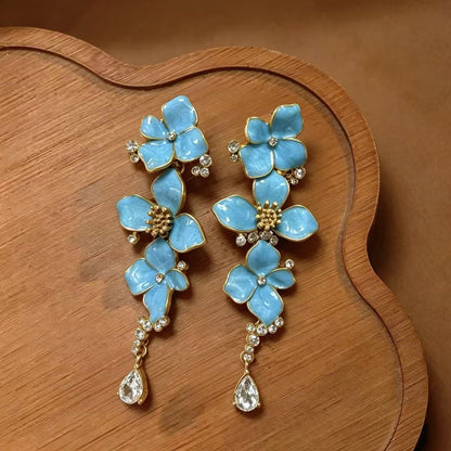 Flowers For Unisex Earrings Featuring Natural Pink Enamel And Rhinestones, Zinc Alloy With 925 Sterling Silver Studs