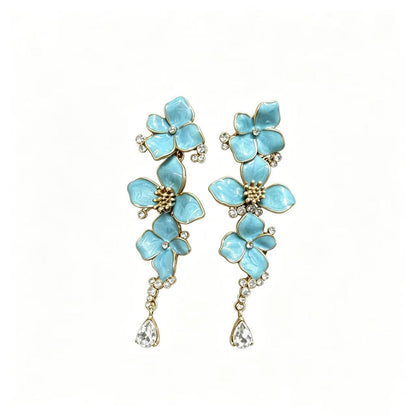 Flowers For Unisex Earrings Featuring Natural Pink Enamel And Rhinestones, Zinc Alloy With 925 Sterling Silver Studs