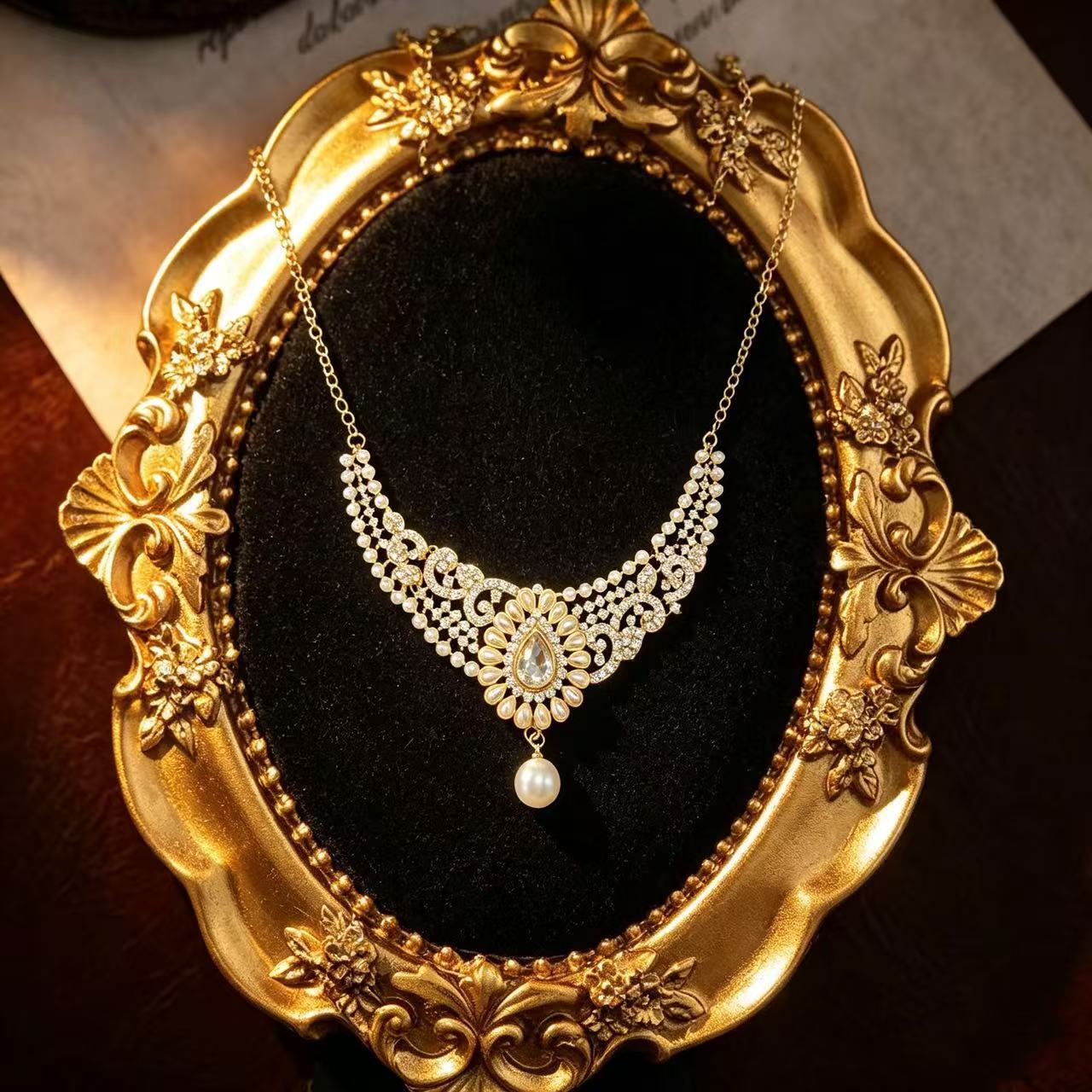Retro Unisex Necklace Featuring Water Droplets Pattern In Electroplated Zinc Alloy, 1 Set Jewelry Set