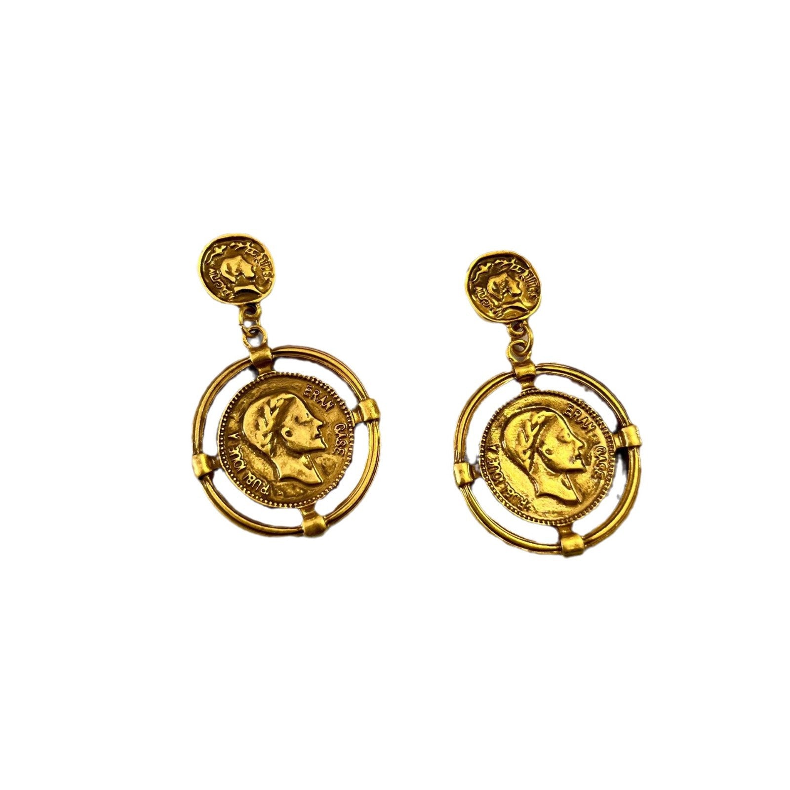Gold Portrait Stud Earrings For Women Featuring 925 Sterling Silver Metal In Retro Style