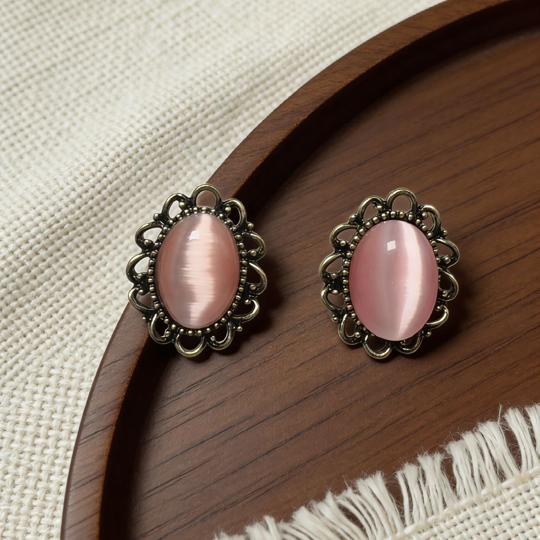 Blue Flower Stud Earrings For Women Featuring Carving Craft With Cat's Eye Stone Inlay And 925 Sterling Silver Posts