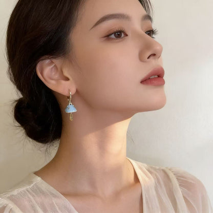Mushroom For Unisex Enamel Alloy Clip Earrings In Blue Featuring Ethnic Style Design