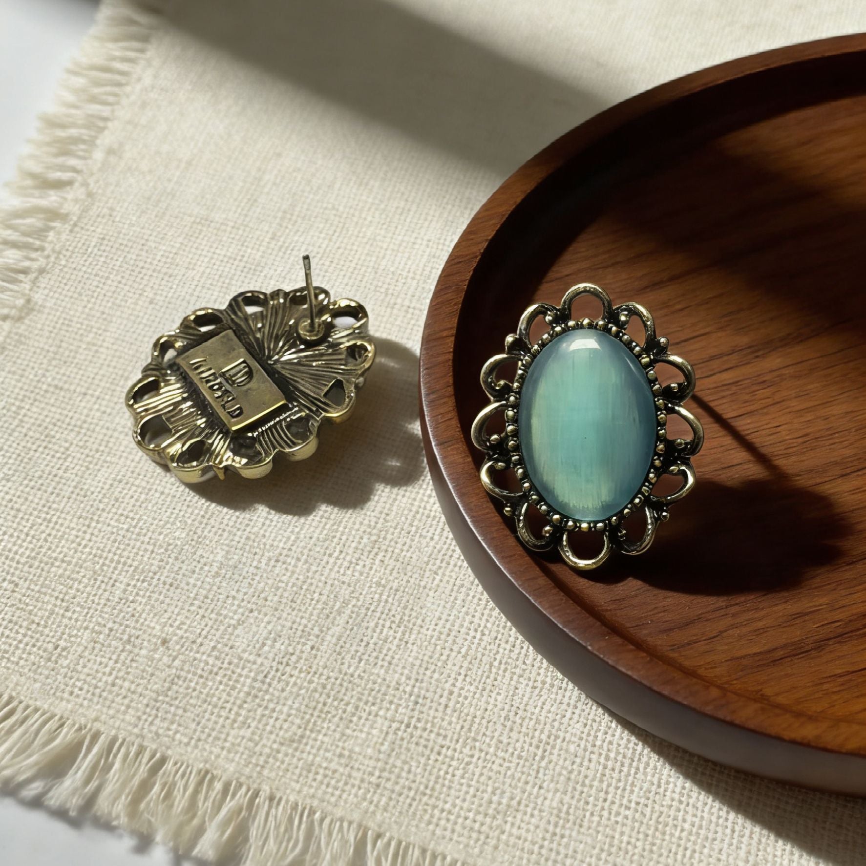 Blue Flower Stud Earrings For Women Featuring Carving Craft With Cat's Eye Stone Inlay And 925 Sterling Silver Posts