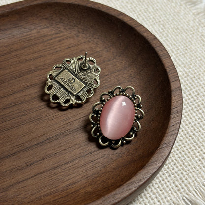 Blue Flower Stud Earrings For Women Featuring Carving Craft With Cat's Eye Stone Inlay And 925 Sterling Silver Posts
