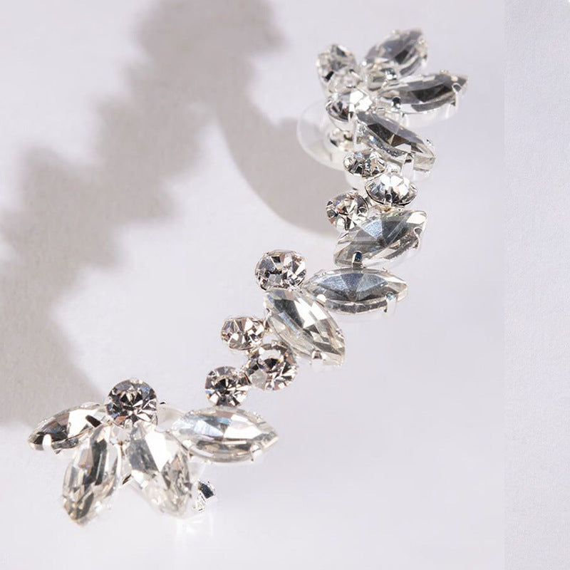 Geometric Clip Earrings For Women With Electroplated Finish Featuring Rhinestones Inlay