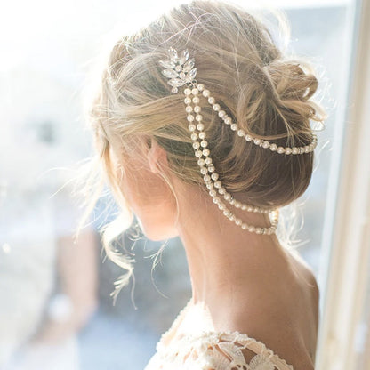 Ethnic Style Hair Chain Insert Comb In Gold Featuring Rhinestones, Perfect For Wedding Season And Spring