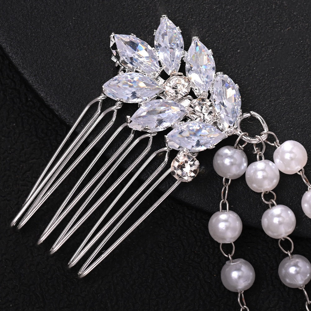 Ethnic Style Hair Chain Insert Comb In Gold Featuring Rhinestones, Perfect For Wedding Season And Spring