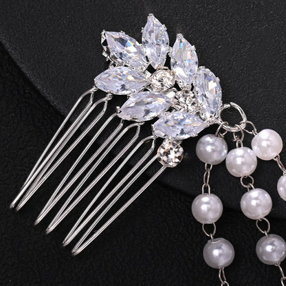 Ethnic Style Hair Chain Insert Comb In Gold Featuring Rhinestones, Perfect For Wedding Season And Spring