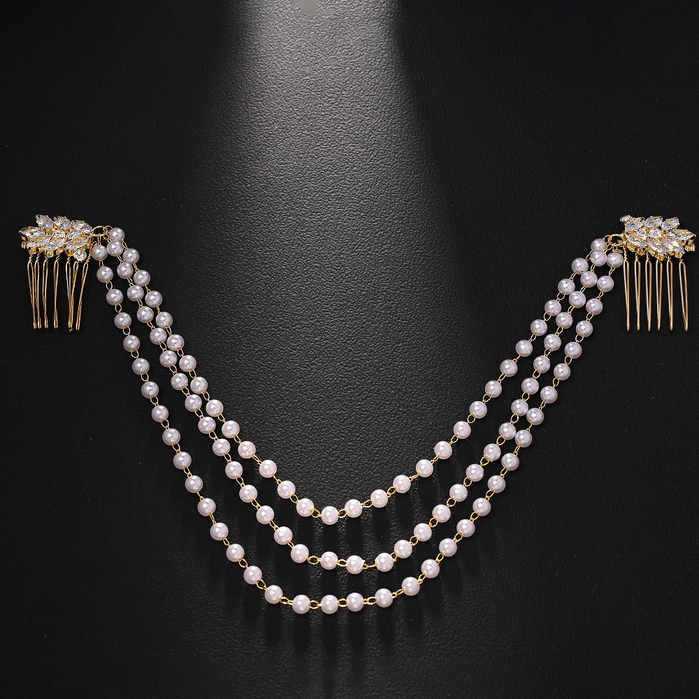 Ethnic Style Hair Chain Insert Comb In Gold Featuring Rhinestones, Perfect For Wedding Season And Spring