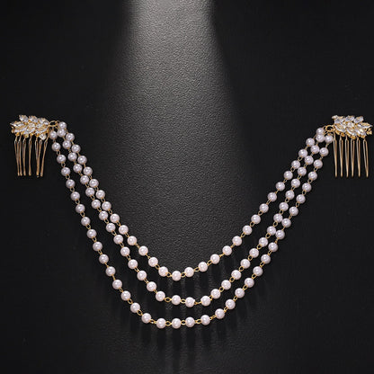 Ethnic Style Hair Chain Insert Comb In Gold Featuring Rhinestones, Perfect For Wedding Season And Spring