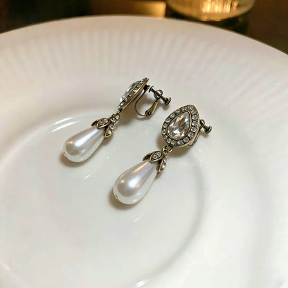 Retro Water Droplets Clip Earrings For Unisex In Gold Alloy With 925 Sterling Silver Studs