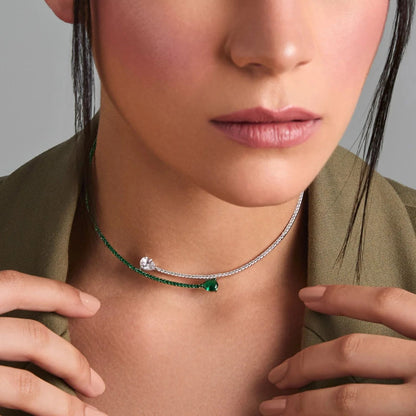 Silver Water Droplets Necklace For Women With Alloy Pendant Featuring May Birthstone Emerald