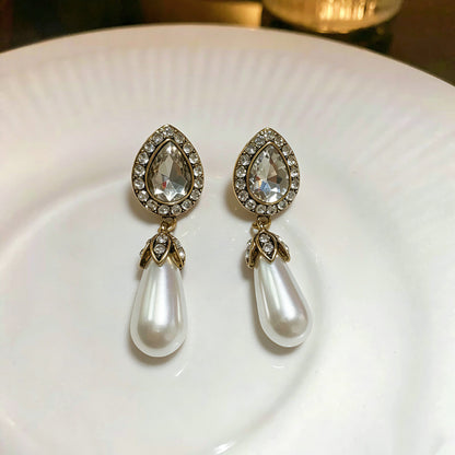 Retro Water Droplets Clip Earrings For Unisex In Gold Alloy With 925 Sterling Silver Studs