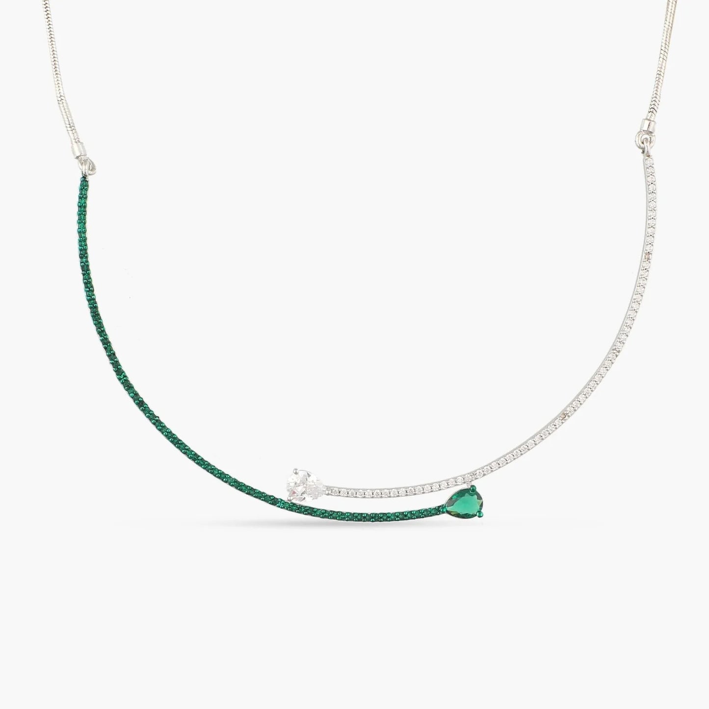 Silver Water Droplets Necklace For Women With Alloy Pendant Featuring May Birthstone Emerald