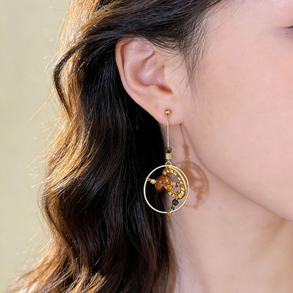 Multicolor Round Drop Earrings For Unisex Featuring Alloy And Glass Inlay With 925 Sterling Silver Studs