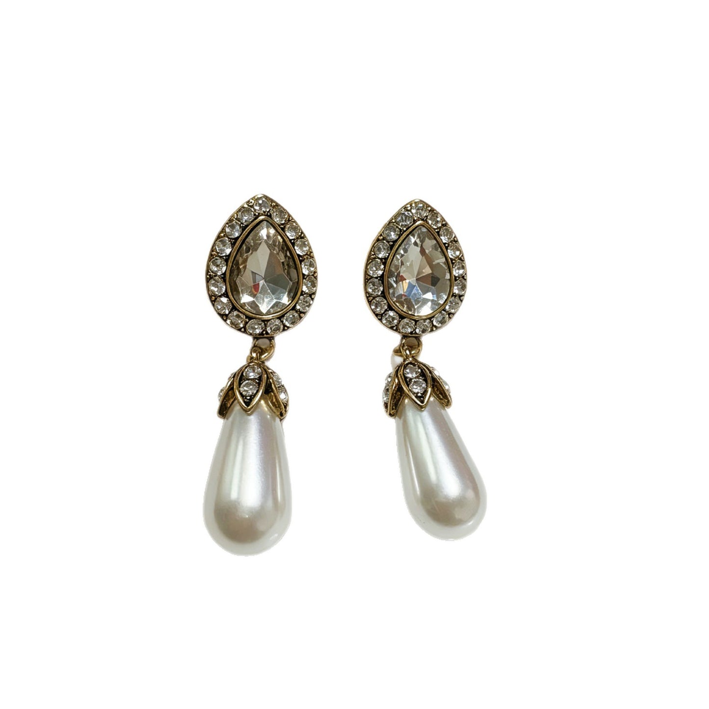 Retro Water Droplets Clip Earrings For Unisex In Gold Alloy With 925 Sterling Silver Studs