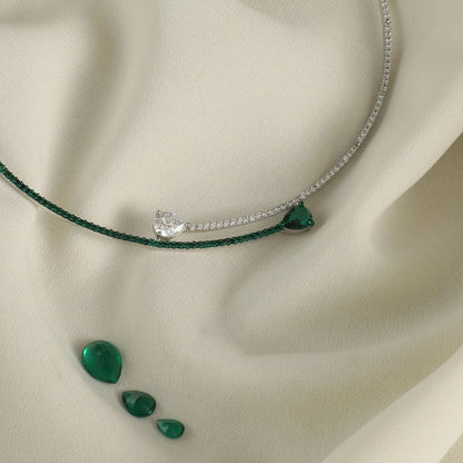 Silver Water Droplets Necklace For Women With Alloy Pendant Featuring May Birthstone Emerald